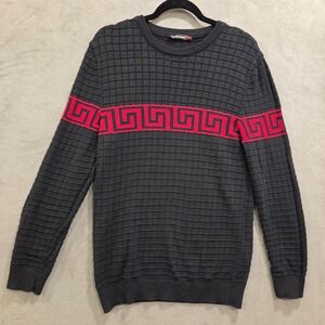 TM Exposure Textured Greek Key Meander Knit Sweater Mens Size Large Waffle Knit
